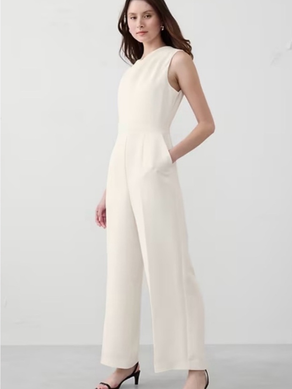 Banana Republic Cream Sleeveless Wide-Leg Jumpsuit